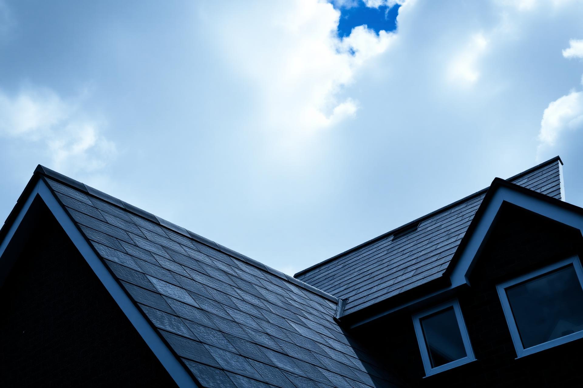 Clean residential roof against blue sky